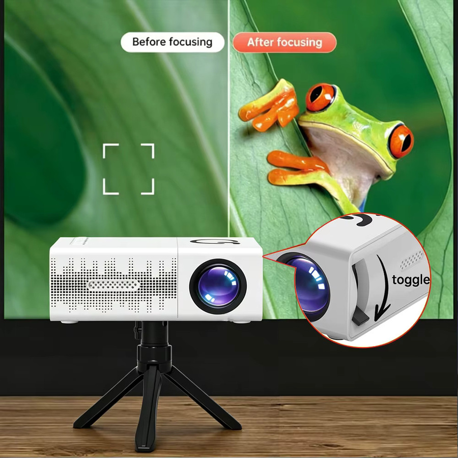 MAOHUTER MINI Tragbarer Projektor in Weiß mit 4K High-Definition-Videowiedergabe und Anschlüssen für HDMI, MicroSD, USB sowie 3,5-mm-Kopfhörer inklusive 2 Stativen - Bild 3