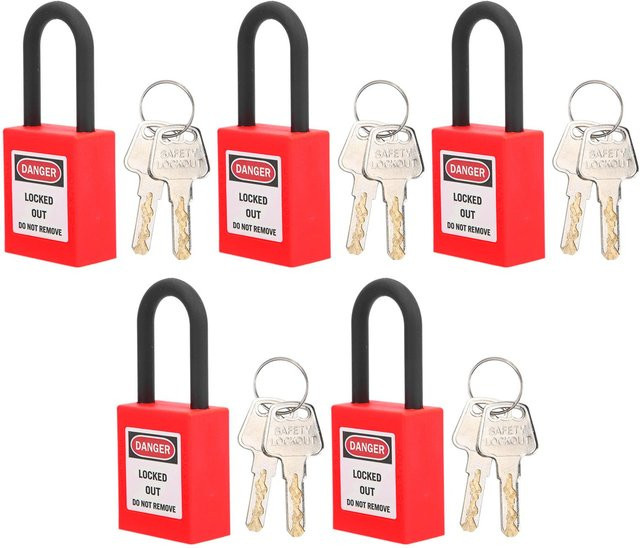 5er Set Lockout Vorhängeschlösser aus technischem Nylon in Rot, staubdichte Sicherheitsschlössse für industrielle Anwendungen, 38 mm - Bild 1