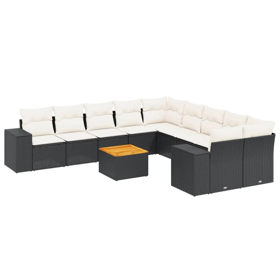 vidaXL 11-teilige Garten-Sofagarnitur aus Poly-Rattan und Akazienholz mit Kissen in Schwarz - Bild 2