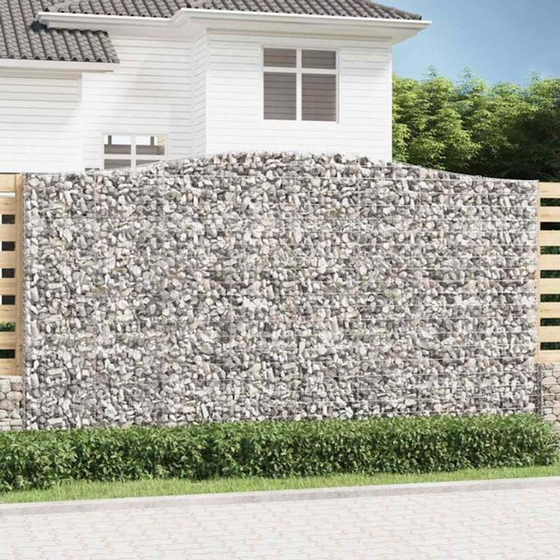 Vidaxl Gabionen Set mit Hochbogen aus verzinktem Eisen in Silber und Grau, 6 Stück, B: 400 cm, T: 50 cm, H: 220-240 cm - Bild 1