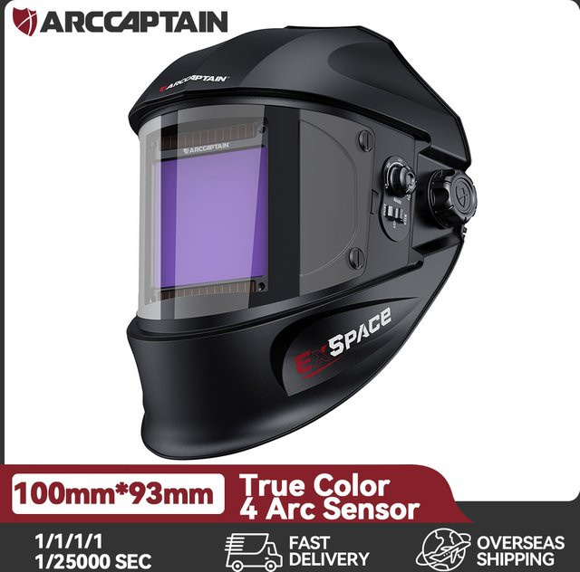 ARCCAPTAIN Schweißhelm mit automatischer Verdunkelung, 1/1/1/1 Sichtqualität, 4-Sensor-System, Solar-Schweißmaske für ARC MIG MAG WIG CUT, Schwarz - Bild 1