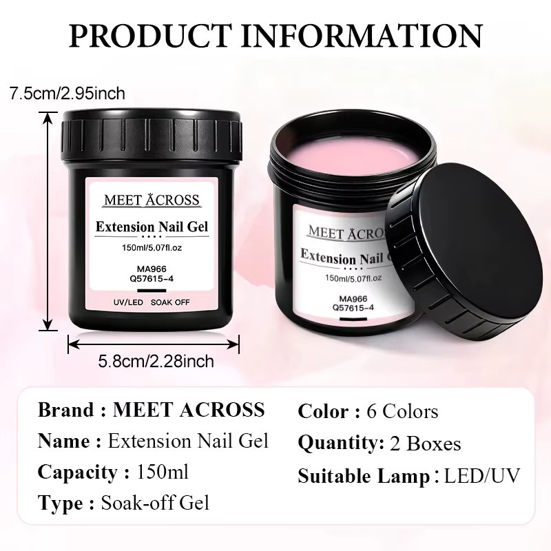 MEET ACROSS Builder Gel Nagelset, Nude Rosa, Glänzend, 2 x 150 ml - Bild 5