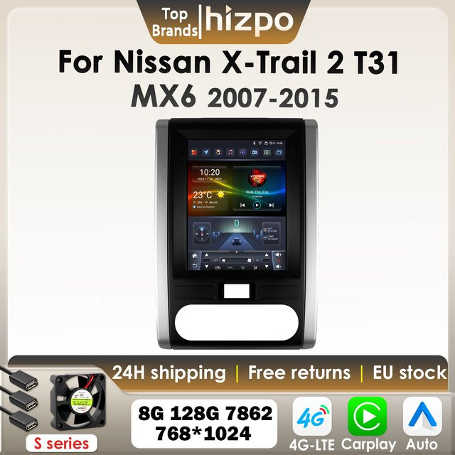 Hizpo Android Auto Multimedia Radio für Nissan X-Trail T31 MX6 2007-2015 mit 9,7 Zoll vertikalem Bildschirm, 4G und Carplay in Schwarz - Bild 1