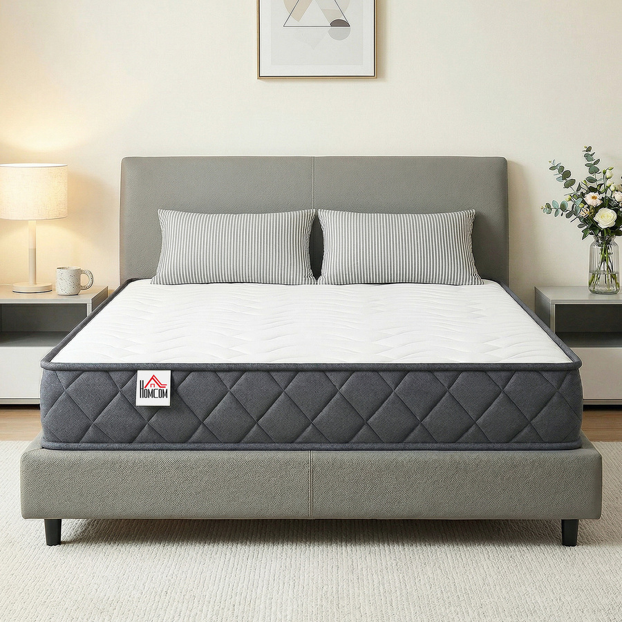 HOMCOM Doppelmatratze aus Memory-Schaum in Weiss und Grau, B/T/H: 160 x 200 x 20 cm, OEKO-TEX Standard 100 zertifiziert, mittlerer Härtegrad von Aosom - Bild 2