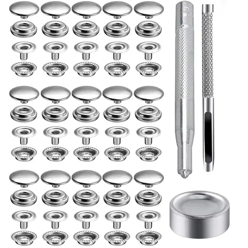 100er Set Edelstahl Druckknopf Kit mit Werkzeug, 15 mm Druckknöpfe in Silber und Schwarz für Marine, Boot, Leinwand, Tasche und Leder DIY Handwerk - Bild 4