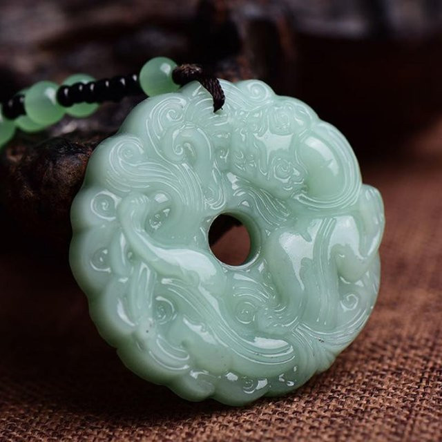 KaiTingu Halskette, Grüne Jade, Drachenanhänger, Unisex - Bild 1