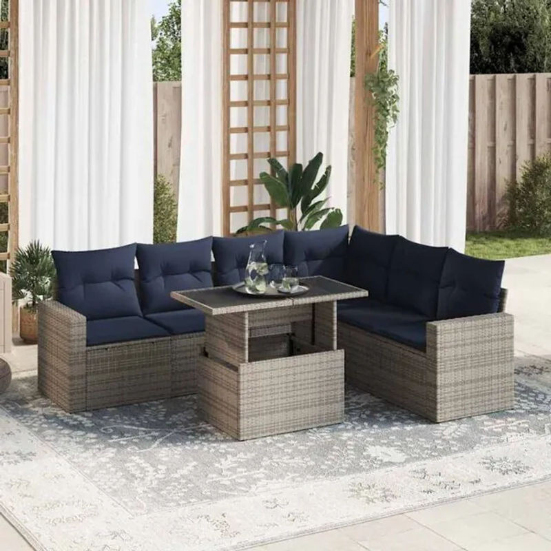 7-teilige moderne Garten-Sofagarnitur mit Kissen aus schwarzem Poly-Rattan von vidaxl - Bild 1