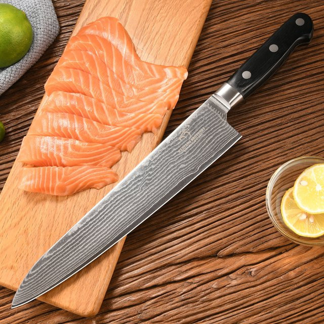 Nanfang Brothers Damaszener Kochmesser aus VG10 Stahl mit 66 Lagen und silbernem ABS-Griff für Sushi und Sashimi - Bild 1