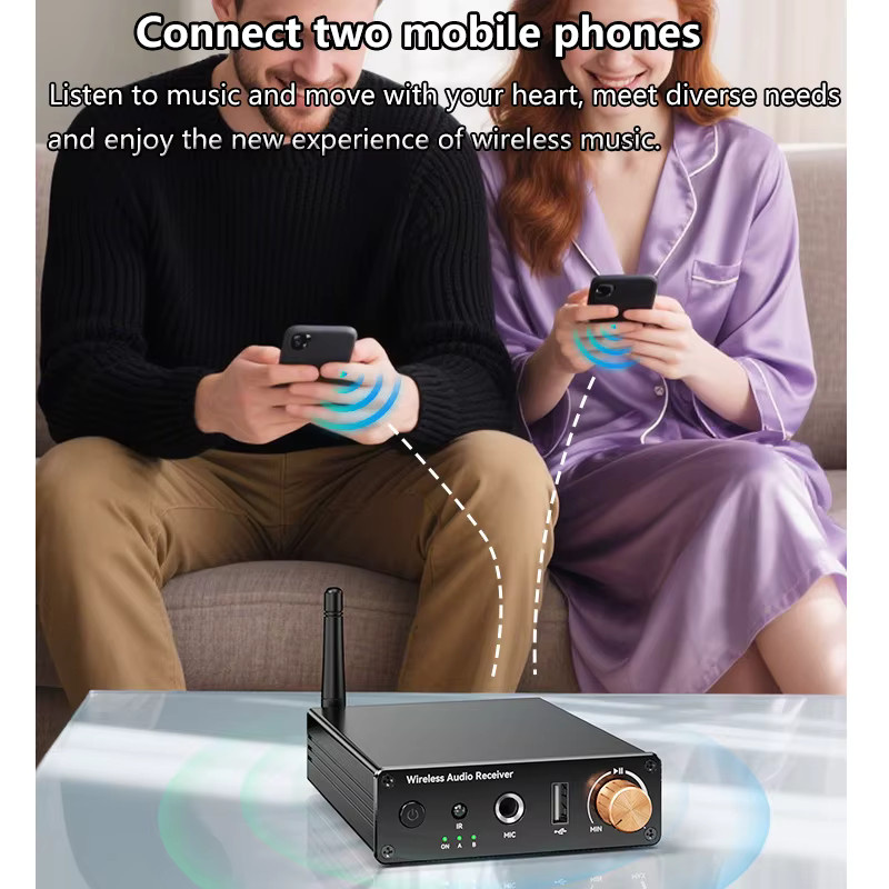 kebidumei Bluetooth 6.0 Audio Receiver und Sender, Wireless Audio Adapter mit U-Disk und 6,5 mm Karaoke Anschluss, Drahtloser Musikverstärker für Lautsprecher und Auto, Schwarz - Bild 5