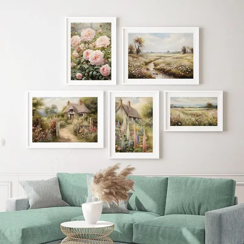 Potdemiel Vintage Landschafts-Ölgemälde als Leinwanddruck mit botanischen Motiven in Mehrfarbig - Bild 3