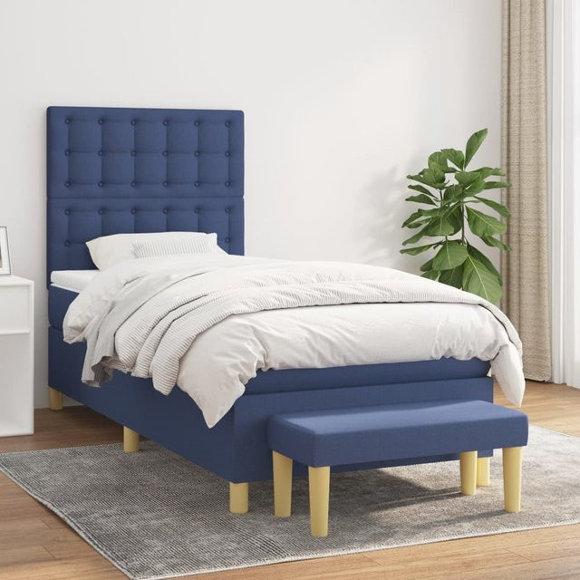 vidaXL Boxspringbett mit Matratze Blau Stoff B/T/H: 80 x 200 x 128 cm - Bild 2