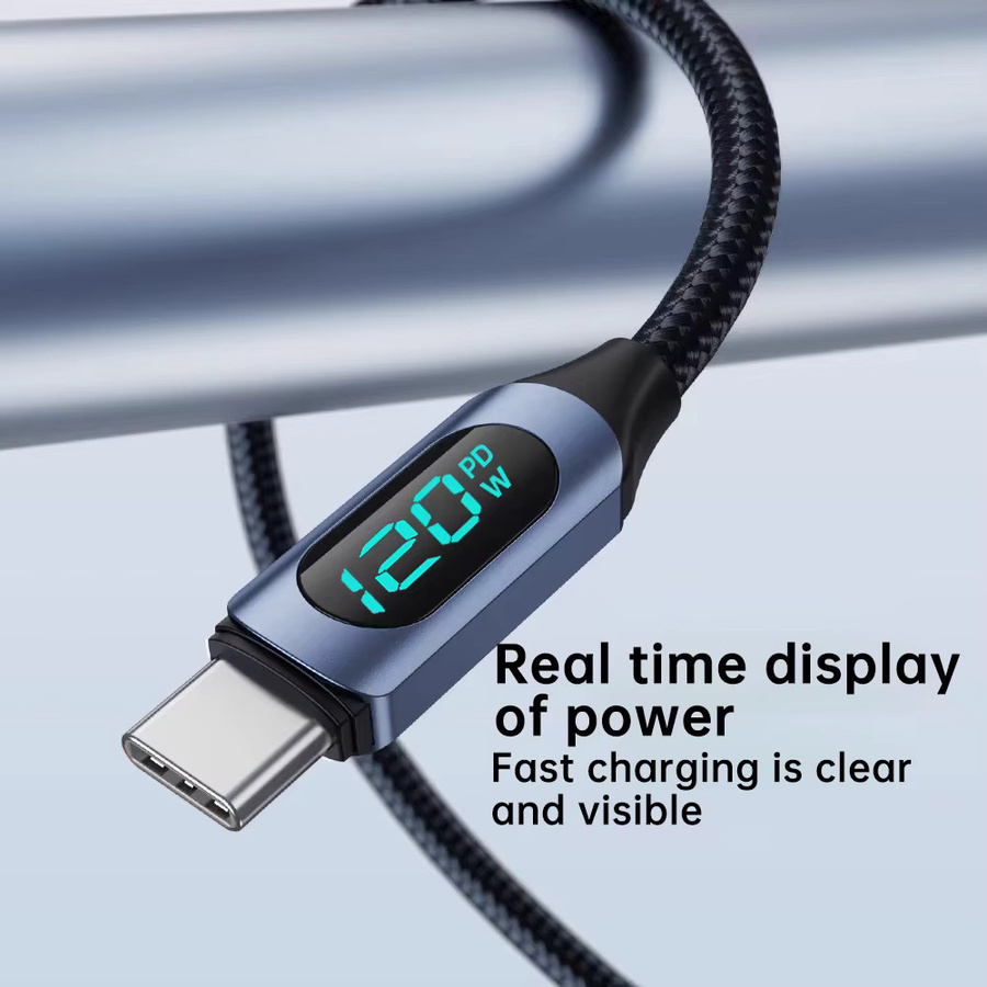 NNBILI USB-A auf USB-C Ladekabel mit 120W Schnellladefunktion und LED-Digitalanzeige in Blau - Bild 4