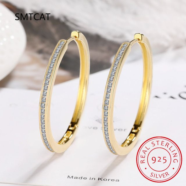 Creolen-Ohrring, 925 Silber, Moissanit-Diamant, Damen - Bild 1