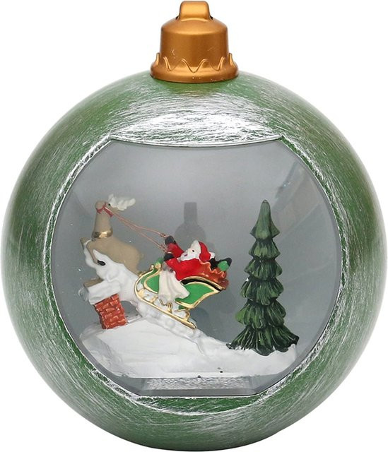 SIGRO LED Weihnachtsbaumkugel Santa im Rentierschlitten aus Glas in Grün - Bild 1
