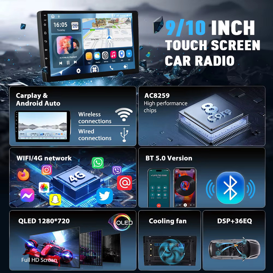 Podofo 2-DIN Android Autoradio für SEAT LEON 2005-2012 mit 8-Kern Prozessor, GPS-Navigation, Carplay, Android Auto, WIFI, Bluetooth und DSP in Schwarz - Bild 5