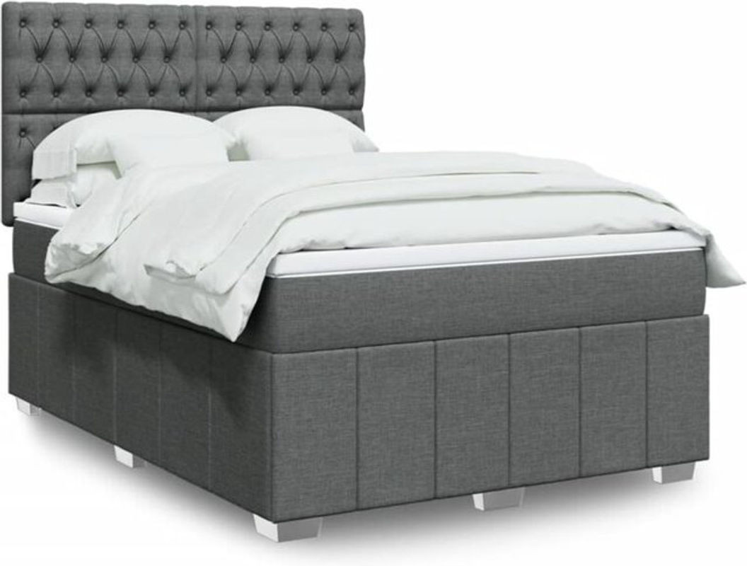 vidaxl Boxspringbett mit Matratze in Grau aus Stoff, B/T/H: 140 x 190 cm - Bild 1