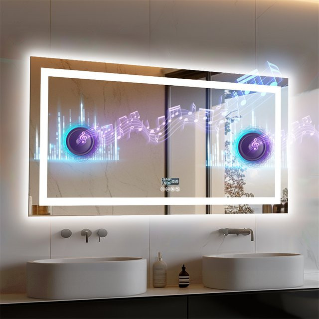 BORWART XXL-Badezimmerspiegel mit LED-Beleuchtung, intelligenter Kosmetikspiegel zur Wandmontage mit Bluetooth, Digitalanzeige und Antibeschlag-Funktion - Bild 1