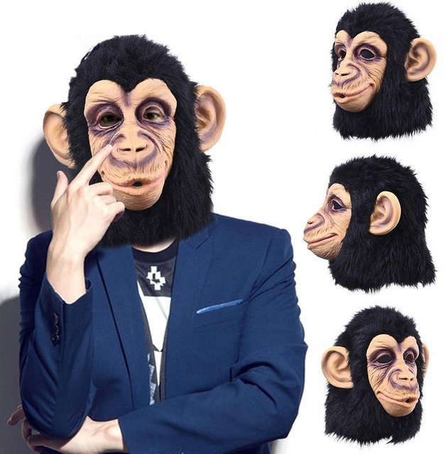 Halloween Gorilla Maske Schimpanse, Cosplay Kostüm, Gummi, Schwarz - Bild 1