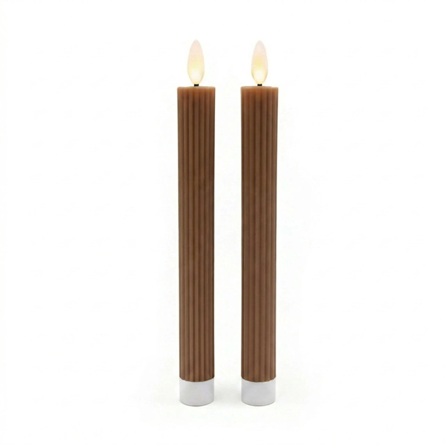 Relaxdays LED Stabkerzen 2er Set aus Echtwachs in Coffee mit Flacker-Effekt und Timer, Höhe: 25 cm, Durchmesser: 2 cm - Bild 2