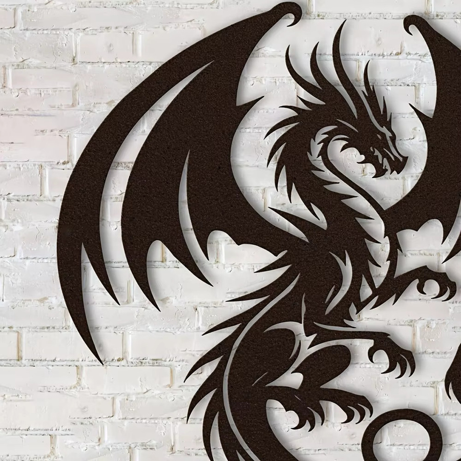 CIFBUY 2D Fliegender Drache Metall-Wandkunst in Schwarz als Eisen-Wanddekoration - Bild 4