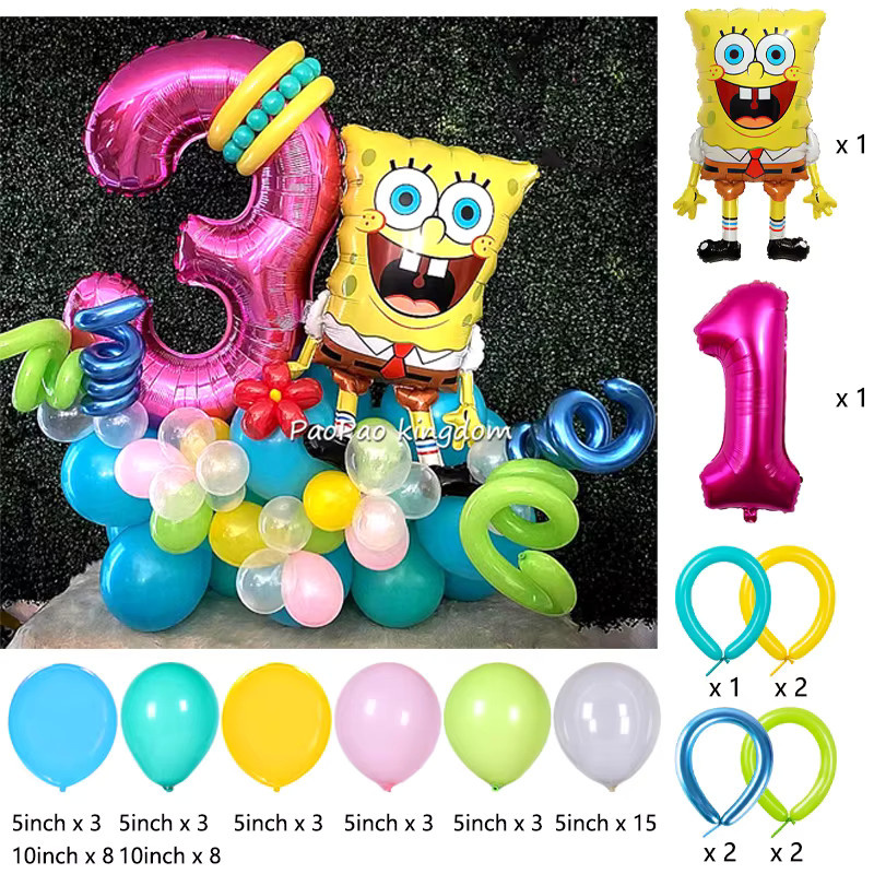 Potdemiel SpongeBob Schwammkopf Folienballons-Set für Kindergeburtstag und Party-Dekoration, Mehrfarbig - Bild 2