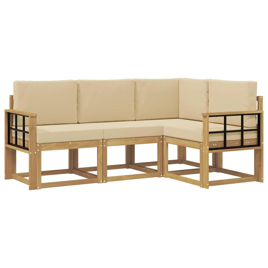vidaXL Outdoor-Sofagarnitur in L-Form aus Akazienholz mit Kissen, Weiß und Beige - Bild 2