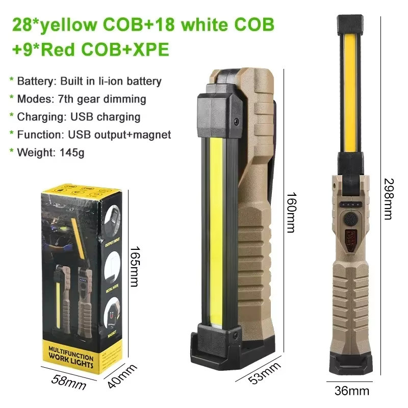 XIWANGFIRE Tragbare faltbare LED-Taschenlampe in Schwarz mit starkem Magnet, COB-Arbeitslicht und USB-Wiederaufladung als Notfall-Flutlicht und Outdoor-Camping-Laterne - Bild 5