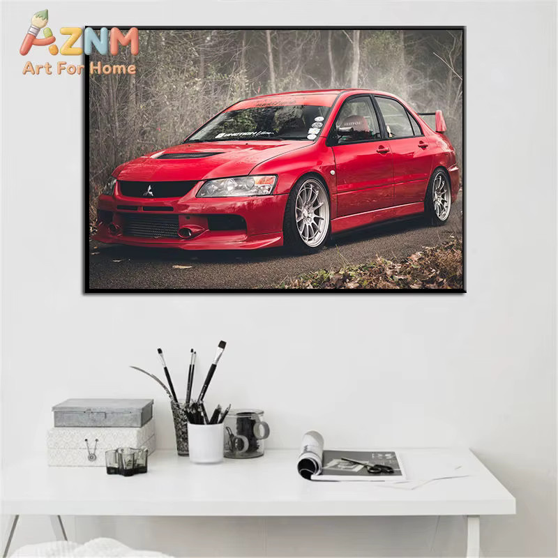 AZNM Wandkunstdruck Mitsubishi Lancer Evolution Rastar in Rot als ungerahmtes Leinwandposter - Bild 2