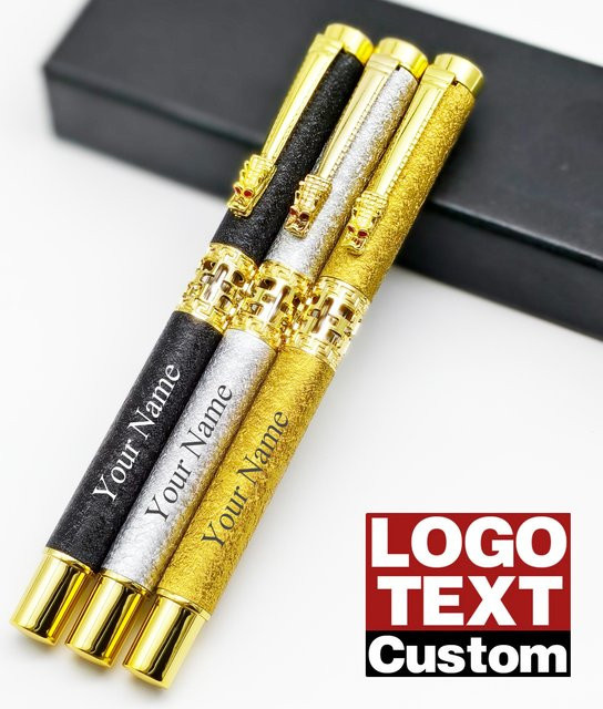 Personalisierter Drachen-Kugelschreiber aus Metall in Gold mit individuellem Namen, Logo und Text inklusive Geschenkbox - Bild 1