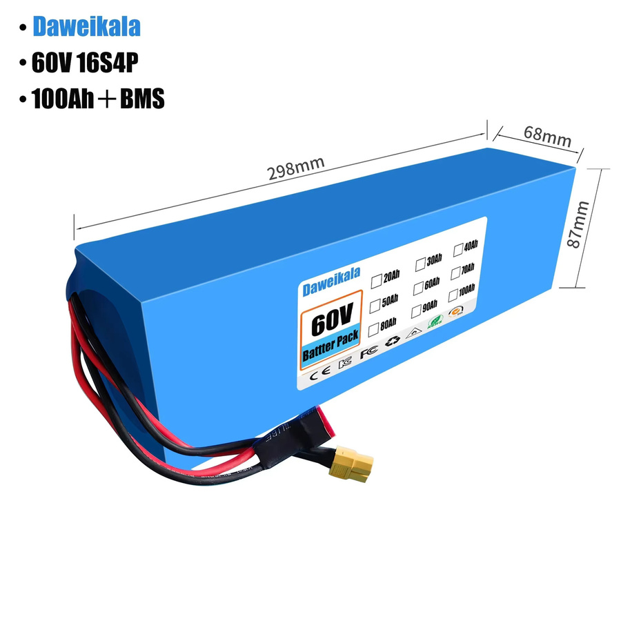DAWEIKALA Lithium-Akku 60V 100Ah 16S4P für Elektrofahrzeuge mit Ladegerät und 50A Batteriemanagement in Blau - Bild 2