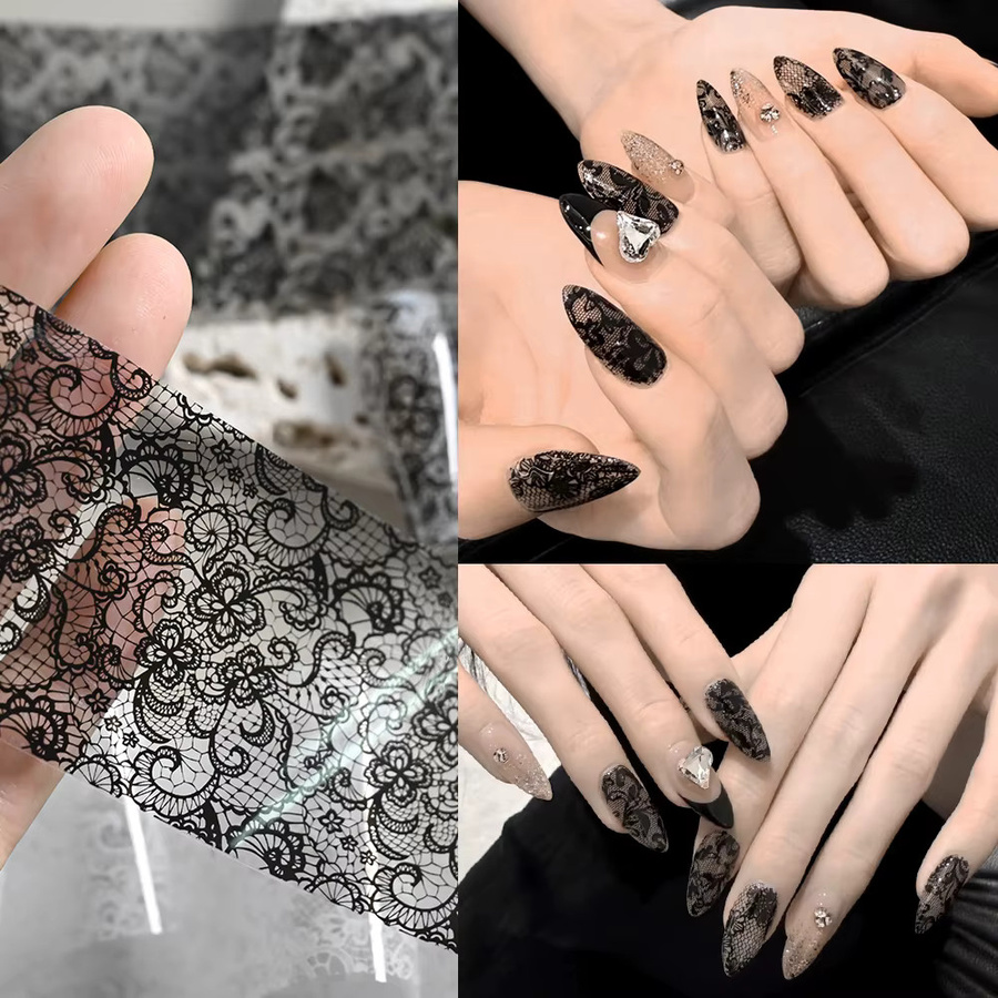 MingLee Nagelfolien Spitze Blumen, 10 Rollen, Schwarz Weiß, Unisex - Bild 4