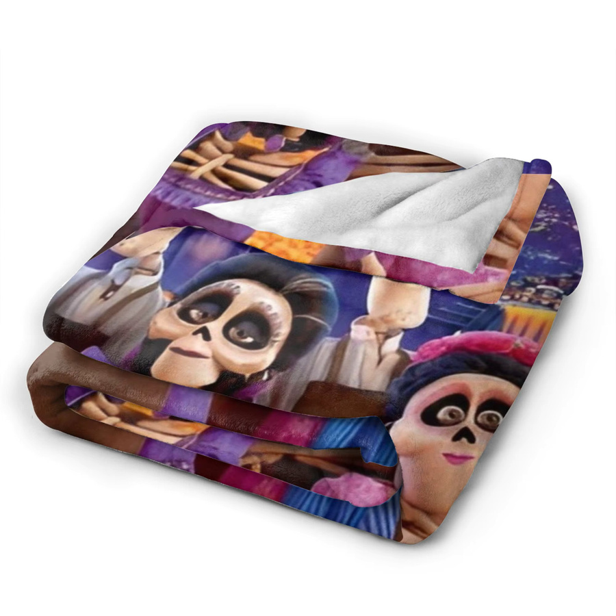 Potdemiel Fleece-Plüschdecke im Cartoon Coco Tag der Toten Design, bunte Korallen-Dekorationsdecke für Bettwäsche oder Auto, weich und warm - Bild 4