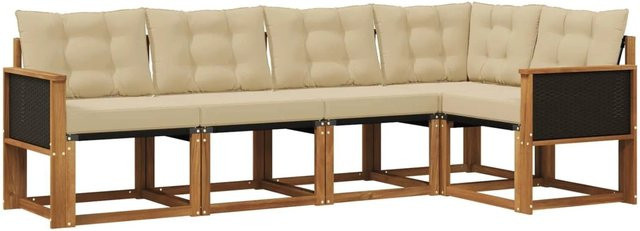 vidaXL Outdoor-Sofagarnitur L-Form aus Akazienholz in Braun und Beige mit Polstern und Kissen - Bild 1