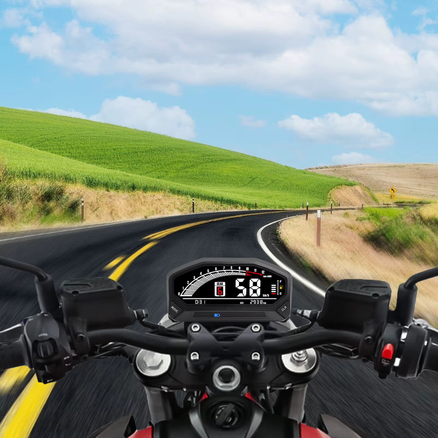 RYSJM Digitaler Motorrad Tachometer mit LED LCD Display und Hintergrundbeleuchtung in Schwarz für 1, 2 oder 4 Zylinder - Bild 3