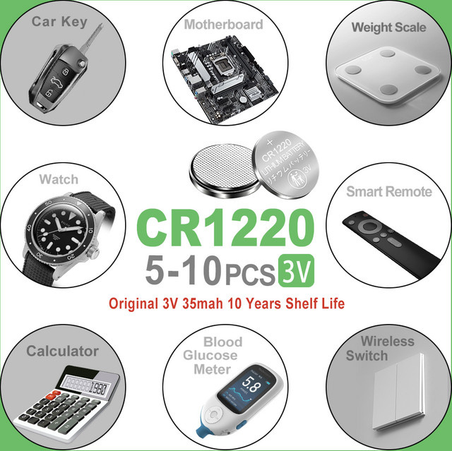 JNian CR1220 Lithium-Batterie 3V Silber, 35 mAh Knopfzelle für Uhren, Spielzeug und Fernbedienungen - Bild 1