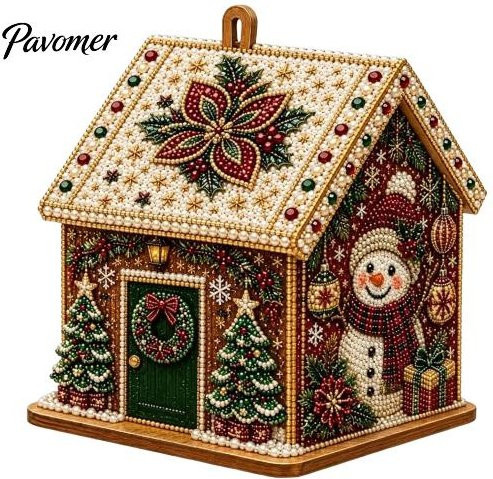 Aunel DIY Feiertagsbastelset 3D Weihnachtshaus mit Kunstperlen und Strasssteinen in Mehrfarbig für Erwachsene - Bild 1