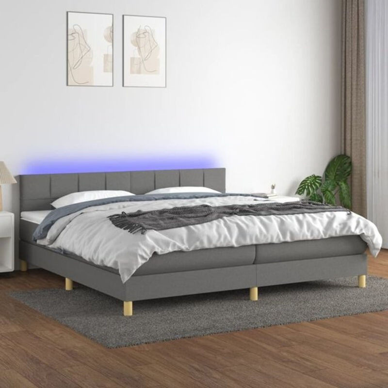 Vidaxl Boxspringbett mit Matratze und LED in Grau aus Stoff, B/T/H: 200 x 200 x 88 cm - Bild 1