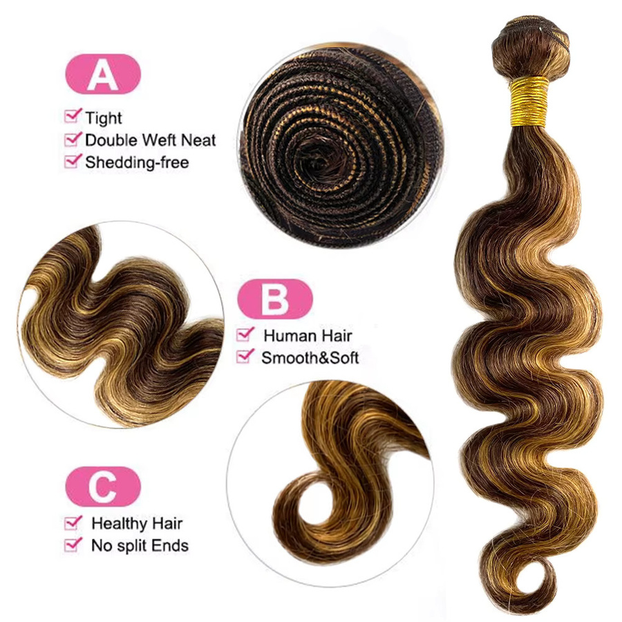 Happy Monday Brasilianische Körper Welle Ombre Blonde Tissage Bundle, 13x4 Frontal, P4/27 - Bild 4