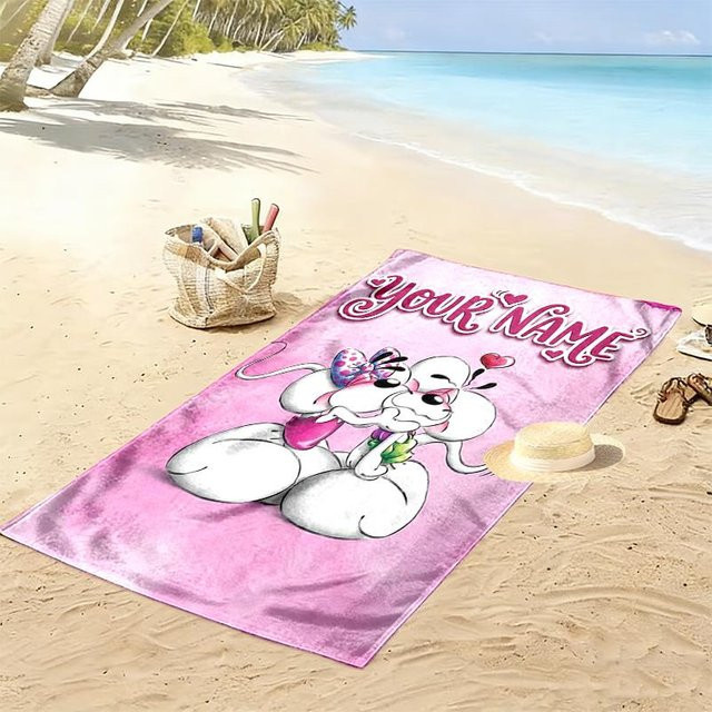 Personalisierbares Diddl-Print Strandtuch von UI LOOL in Pink, weiches und schnelltrocknendes Handtuch für Strand und Camping, Breite: 80 cm, Länge: 160 cm - Bild 1