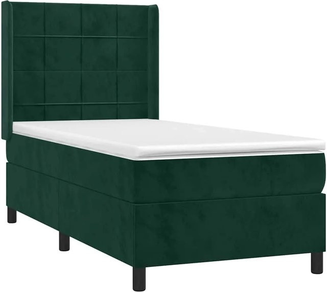 vidaXL Boxspringbett mit Matratze in Dunkelgrün, Hybridbett mit Taschenfederkern aus Samt, B/T: 90 x 200 cm - Bild 1