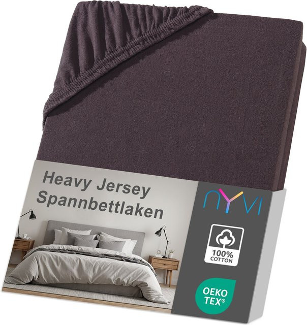 NYVI Spannbettlaken DreamScience Heavy Jersey aus Baumwolle, bügelfrei und formstabil, Farbe: braun, B/T: 120 x 200 cm bis 130 x 200 cm - Bild 1