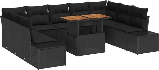 vidaXL 10-teiliges Garten-Sofa-Set aus Polyrattan in Schwarz mit Stauraum und Polsterkissen - Bild 1