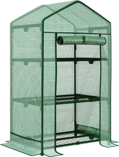 Outsunny Mini-Gewächshaus Anzuchtgewächshaus mit Folienabdeckung und 3 Regalböden in Grün, B/T/H: 69 x 49 x 125 cm - Bild 1
