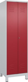 C+P Wäsche-Spind Classic PLUS mit 2 Abteilen, Füße, Zylinderschloss und mittiger Trennwand, Grau/Rot, H x B x T: 195 x 60 x 50 cm - Bild 1