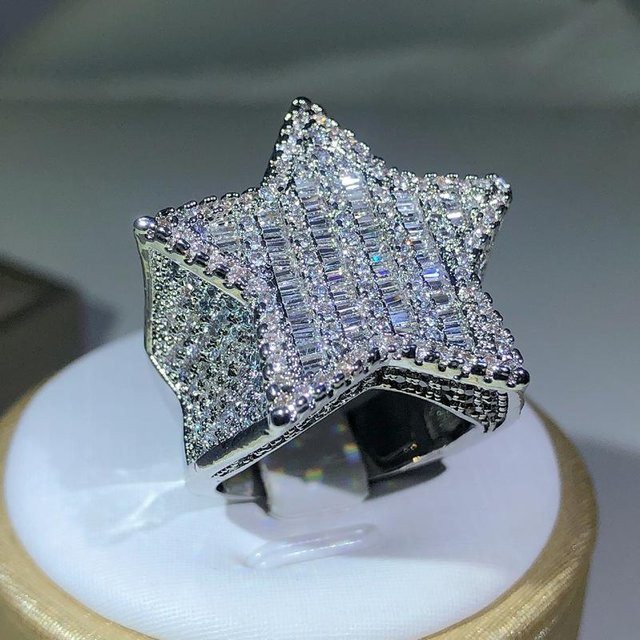 Stern Ring, Kupfer, Zirkonia, Damen, Weiß/Gelbgold - Bild 1