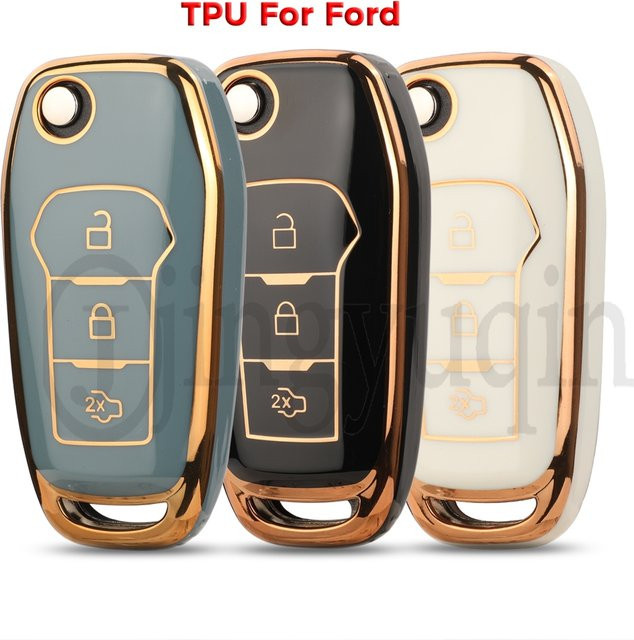 Jingyuqin TPU Fernbedienungsschlüsselgehäuse mit 3 Tasten für Ford Figo, Mondeo, Ecosport, Puma, Fiesta Mk8, Everest und Ranger in Weiß - Bild 1