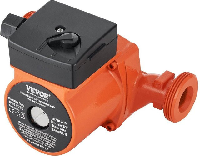 Vevor Warmwasser-Umwälzpumpe aus Gusseisen mit Messinganschluss, 220V, 92W, 60 L/min Durchflussrate, 6m Förderhöhe, 1-1/2 Zoll Gewindeanschluss, Farbe: Orange - Bild 1