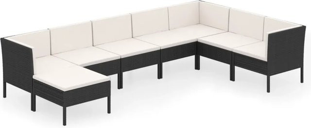 vidaXL 8-tlg Garten-Lounge-Set in U-Form aus Poly Rattan und pulverbeschichtetem Stahl in Schwarz mit Auflagen - Bild 1