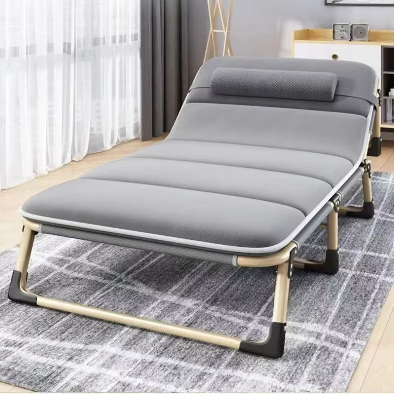 Klappbares Einzelbett mit Matratze in Grau, faltbares Metallgestell für Erwachsene, B/T/H: 90 x 200 cm - Bild 1