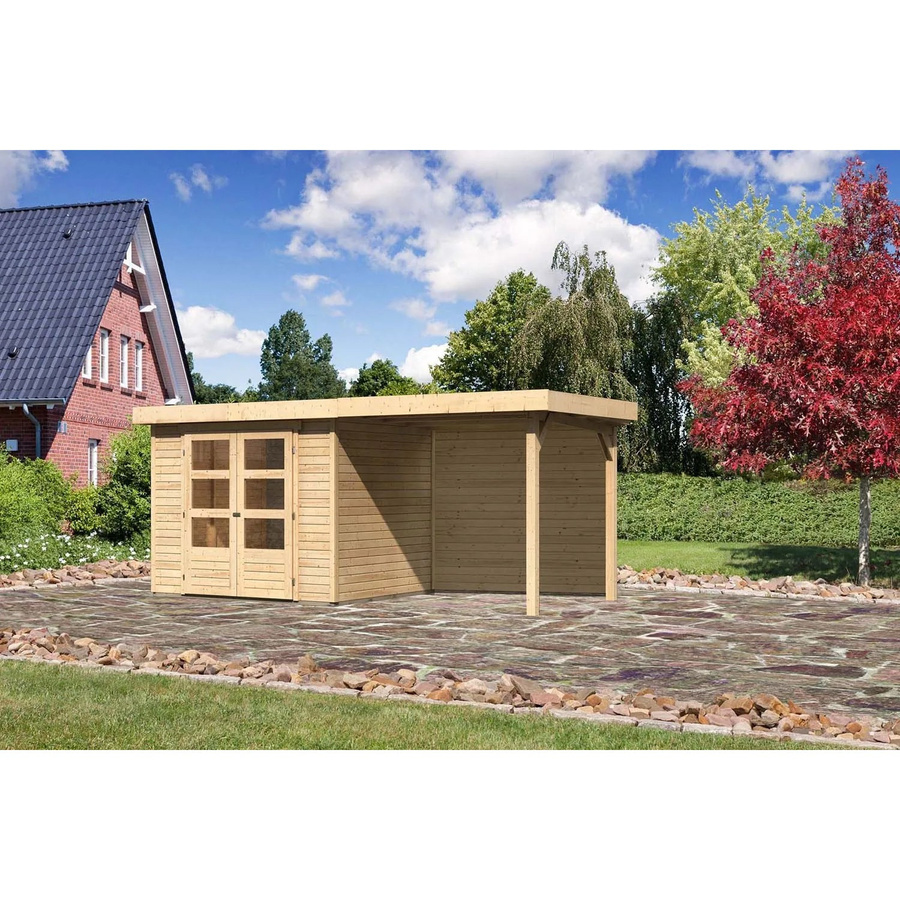 Karibu Holz-Gartenhaus Boras Natur mit Flachdach und modernem Design, Farbe: Braun, B/T/H: 238 x 213 x 211 cm - Bild 2